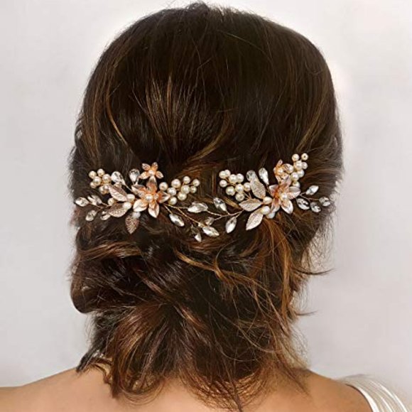 2Pcs Wedding Hair Pins for Brides, Gold Wedding Hair Accessories for Bride - Picture 2 of 6